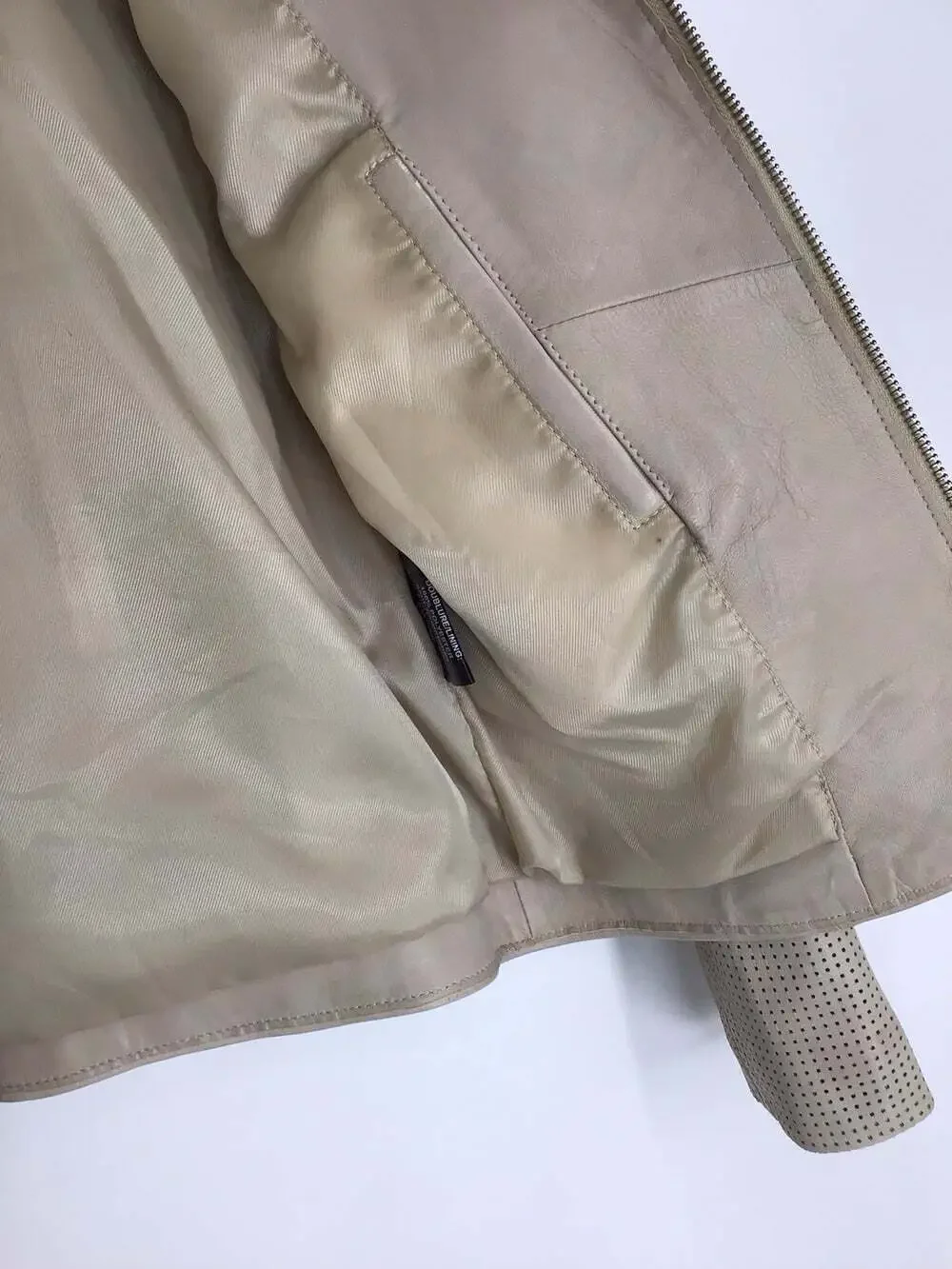 Bod & Christensen 100% Leather Full Zip- Up Laser Cut Style Jacket Tan Size L